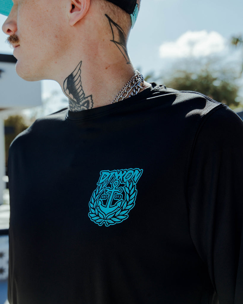 Aqua Salty Crest UV Long Sleeve T-Shirt - Black - Dixxon Flannel Co.