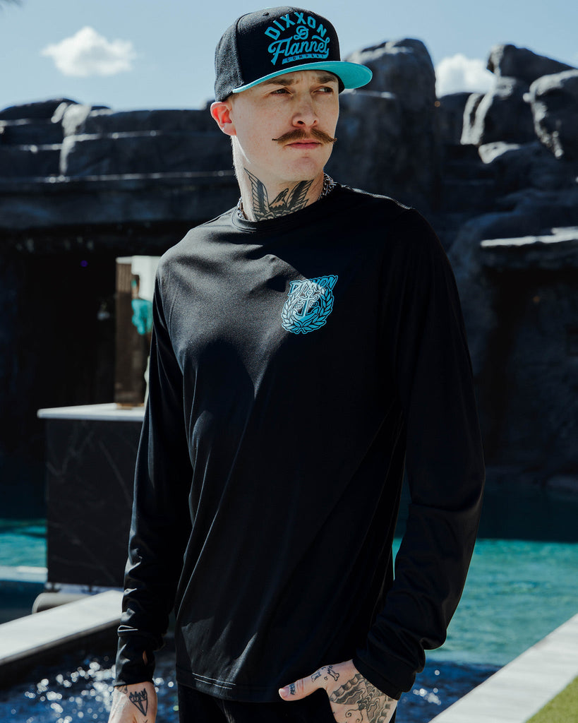 Aqua Salty Crest UV Long Sleeve T-Shirt - Black - Dixxon Flannel Co.