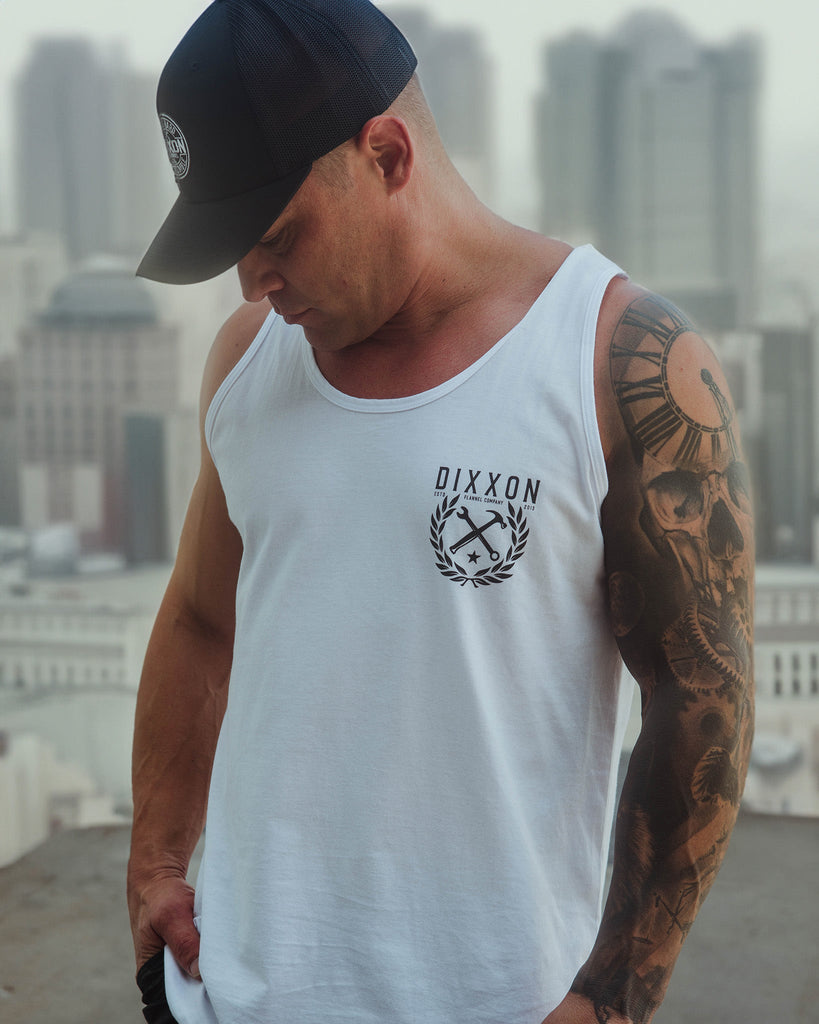 Black Tradition Badge Tank - White - Dixxon Flannel Co.