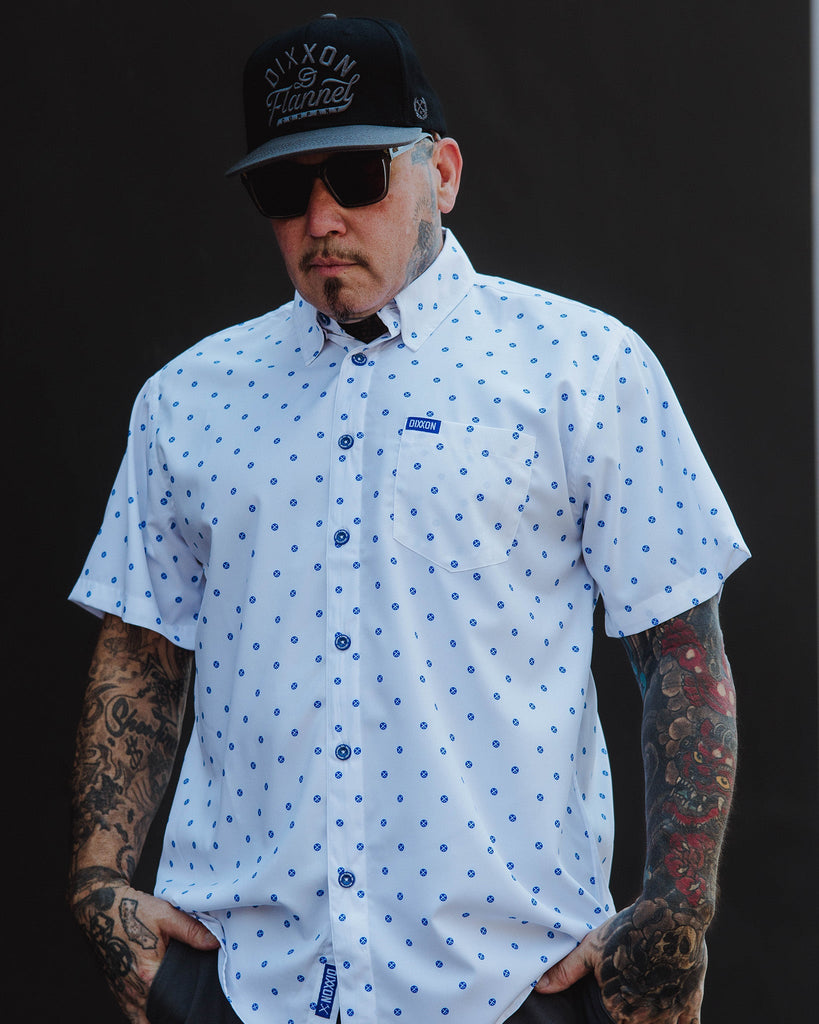 Blue Polkacide Short Sleeve - White - Dixxon Flannel Co.