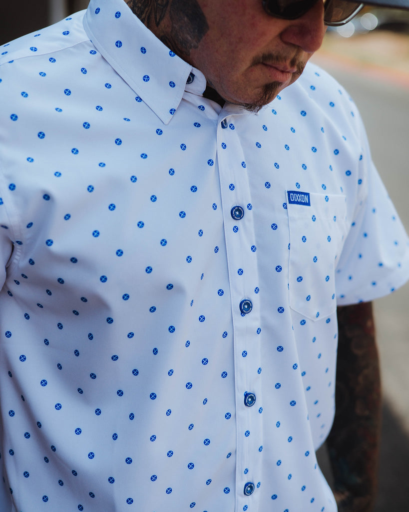 Blue Polkacide Short Sleeve - White - Dixxon Flannel Co.