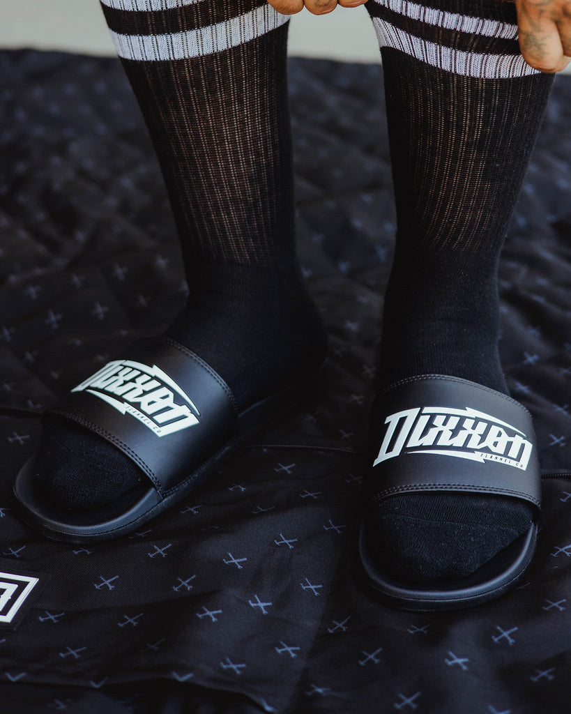 Bolt Slides - White & Black - Dixxon Flannel Co.