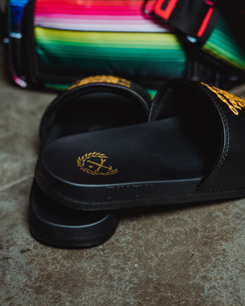 Friends in Low Places Slides - Gold & Black - Dixxon Flannel Co.