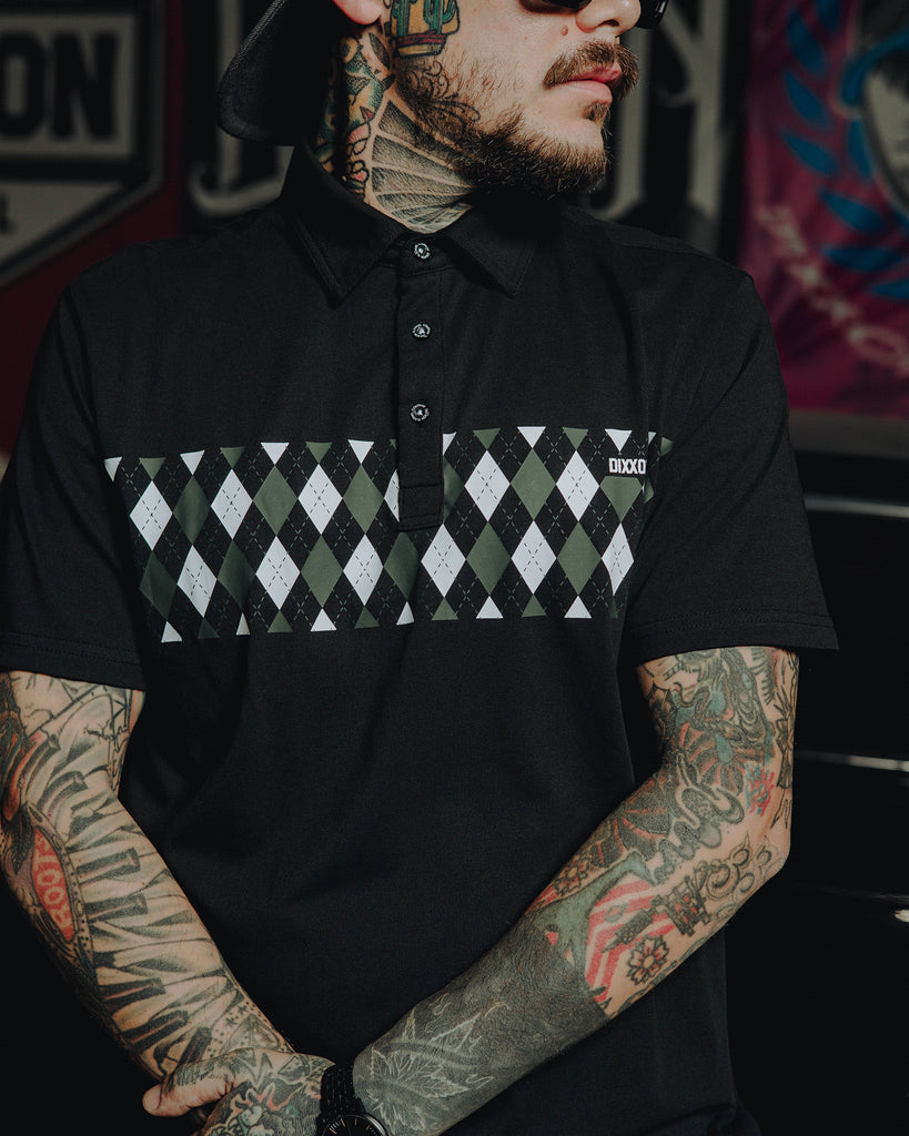 Green & White Argyle Premium Polo - Black - Dixxon Flannel Co.