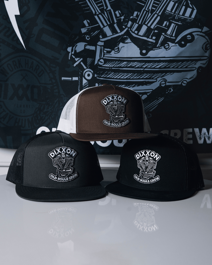 Old Souls Crew Flat Bill Trucker Snapback - Black & White - Dixxon Flannel Co.