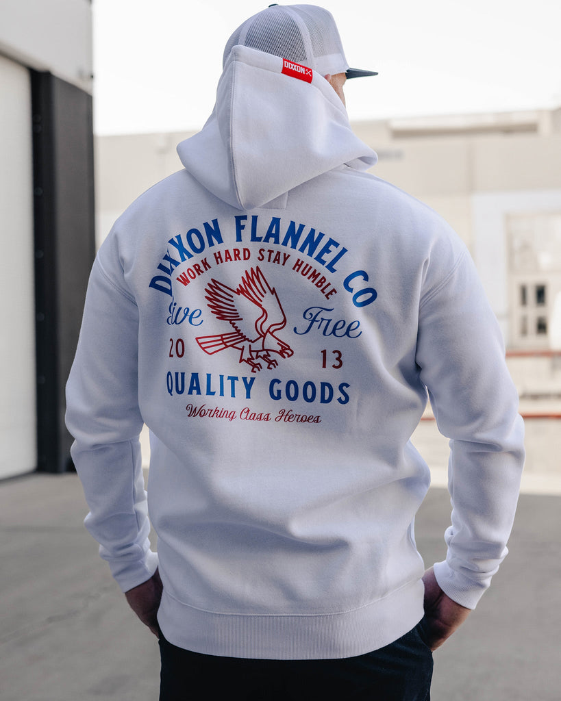 Red & Blue Quality Goods Pullover Hoodie - White - Dixxon Flannel Co.