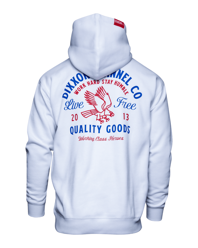 Red & Blue Quality Goods Pullover Hoodie - White - Dixxon Flannel Co.