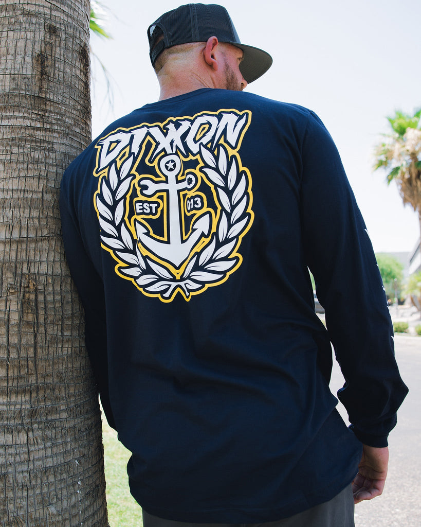 Salty Crest Long Sleeve T - Shirt - Navy - Dixxon Flannel Co.