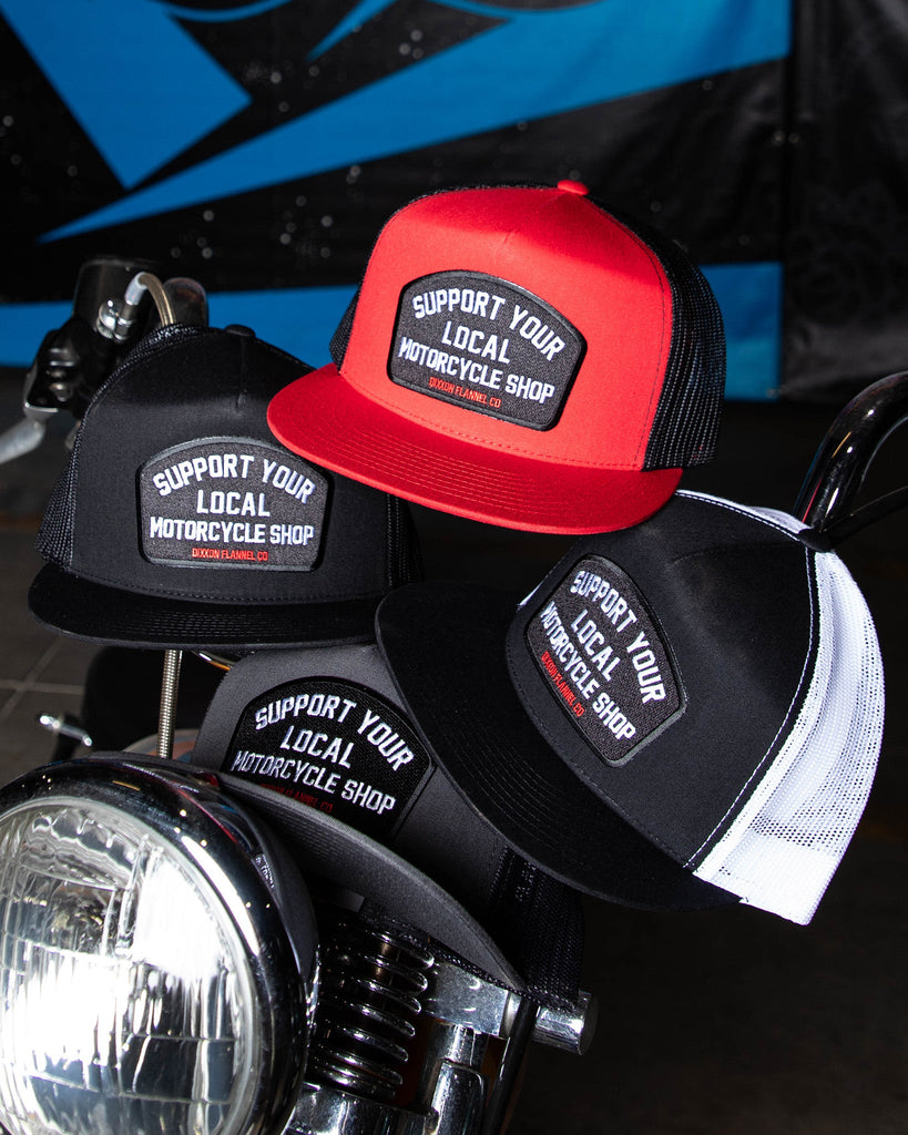 Support Your Local Motorcycle Shop Flat Bill Trucker Snapback - Dixxon Flannel Co.