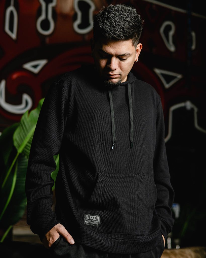 Waffle Knit Pullover Hoodie - Black - Dixxon Flannel Co.