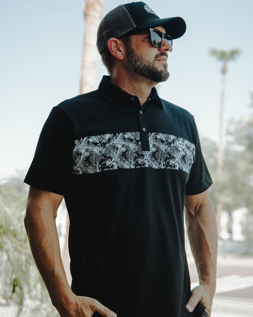 White & Black Floral Premium Polo - Black - Dixxon Flannel Co.