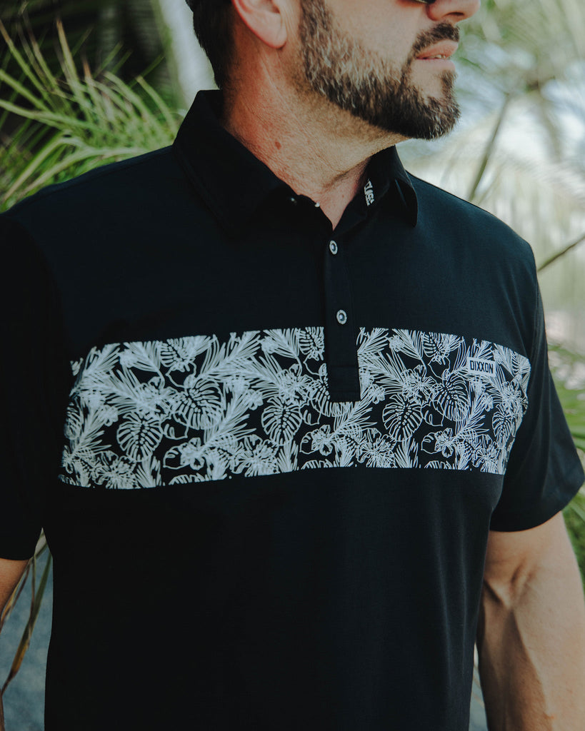 White & Black Floral Premium Polo - Black - Dixxon Flannel Co.