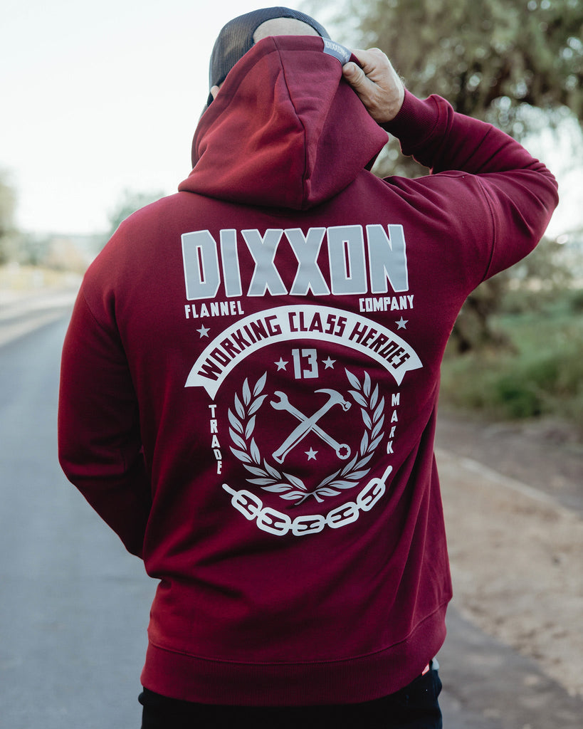 White & Gray Weld Zip Up Hoodie - Maroon - Dixxon Flannel Co.