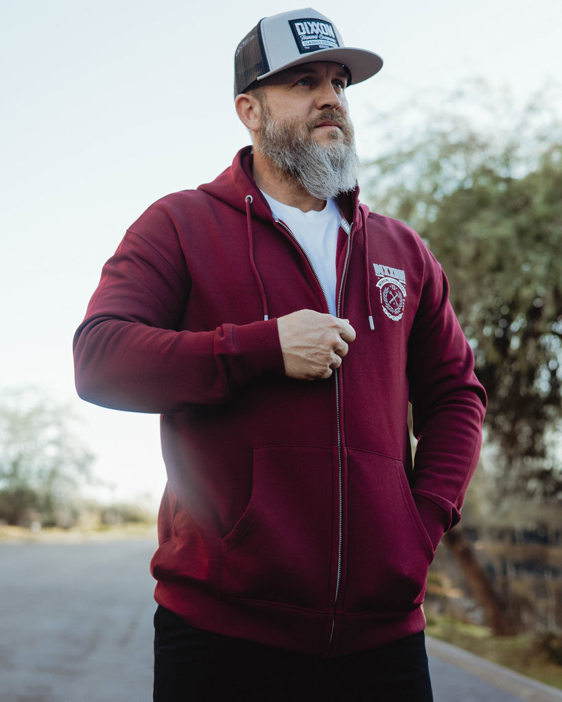 White & Gray Weld Zip Up Hoodie - Maroon - Dixxon Flannel Co.