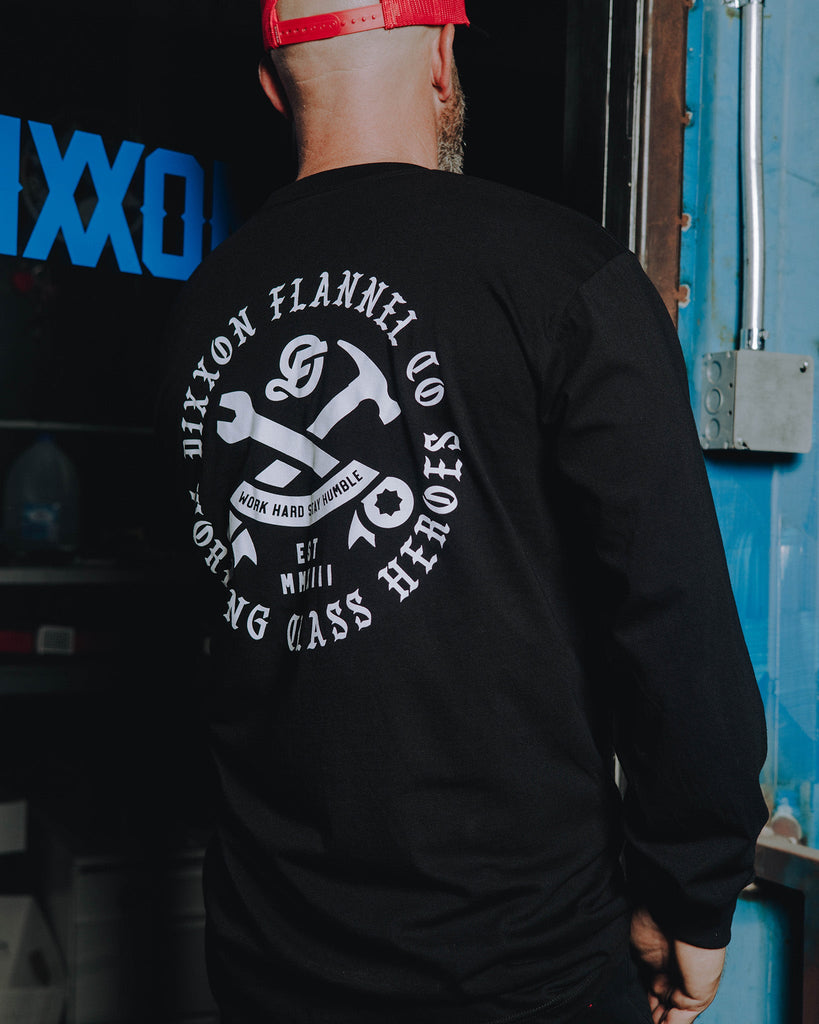 White Working Class Badge Long Sleeve T-Shirt - Black - Dixxon Flannel Co.