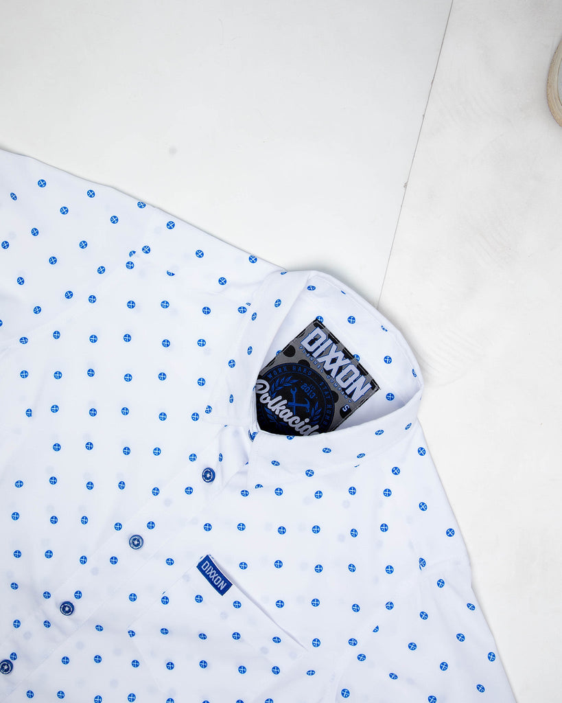 Women's Blue Polkacide Short Sleeve - White - Dixxon Flannel Co.