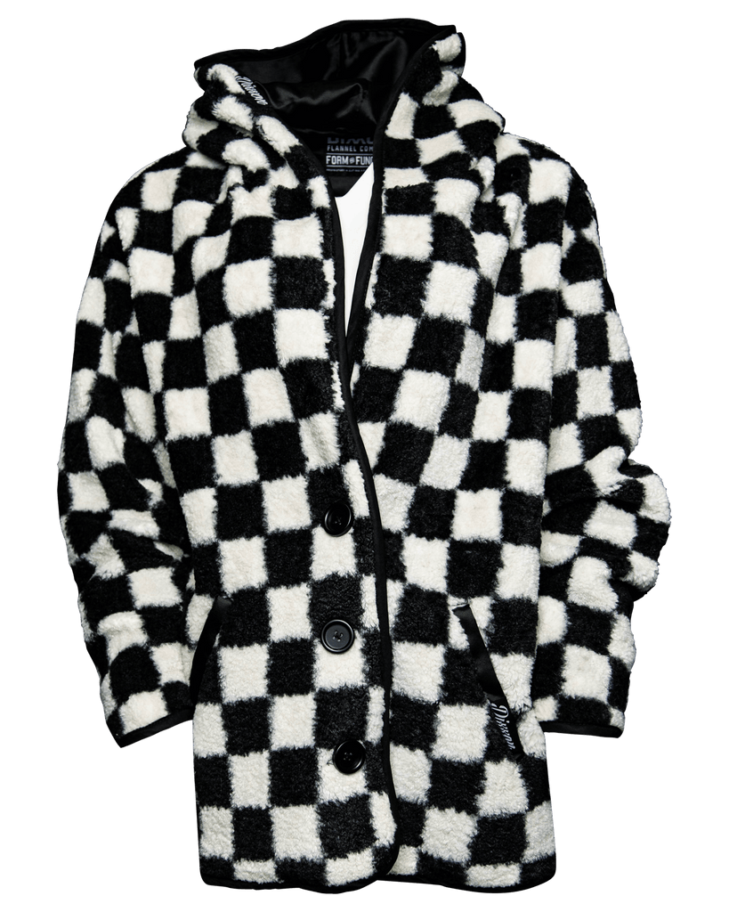 Women's Checkered Sherpa Cardigan - Black & White - Dixxon Flannel Co.