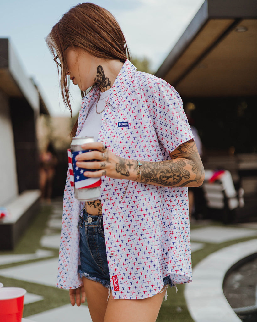 Women's Party Hammers Short Sleeve - Red, White, & Blue - Dixxon Flannel Co.