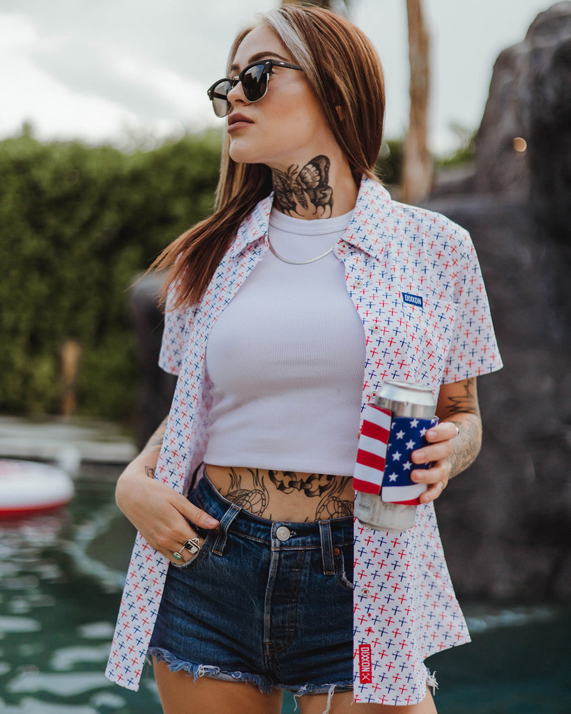 Women's Party Hammers Short Sleeve - Red, White, & Blue - Dixxon Flannel Co.