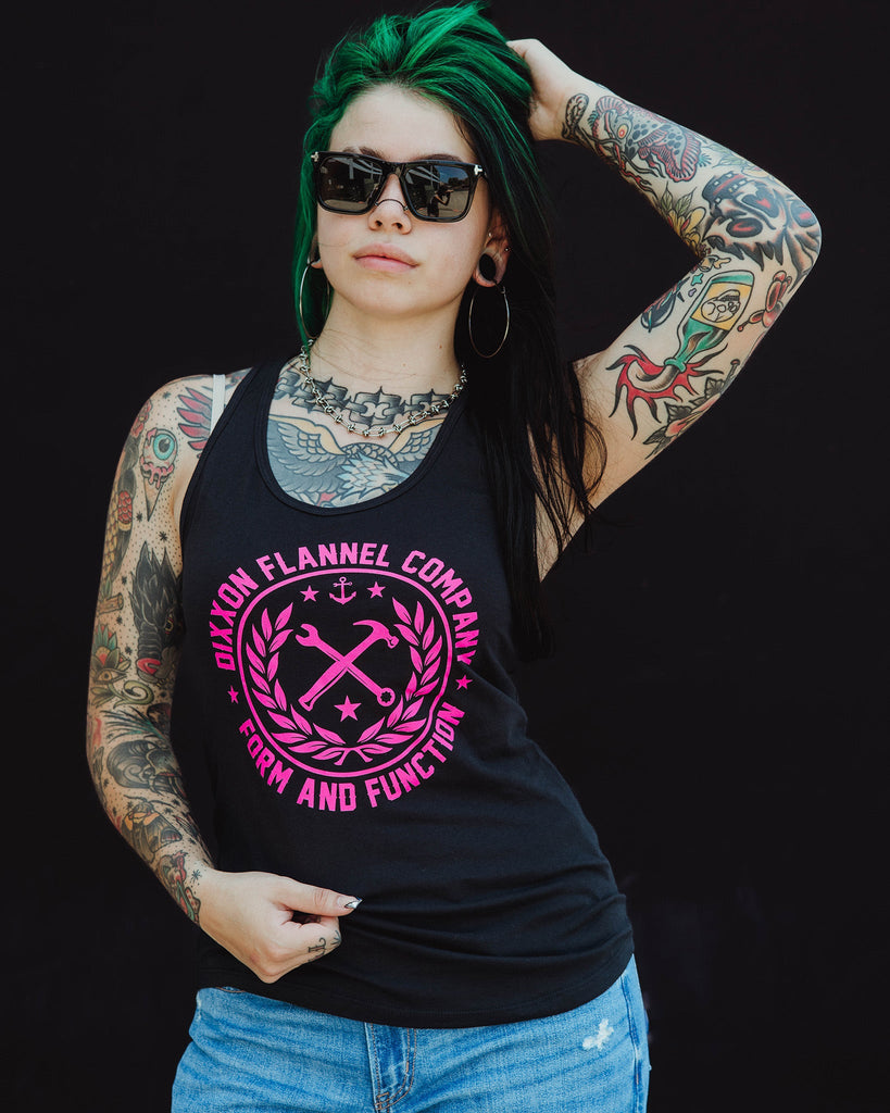 Women's Pink Classic Crest Fitted Tank - Black - Dixxon Flannel Co.