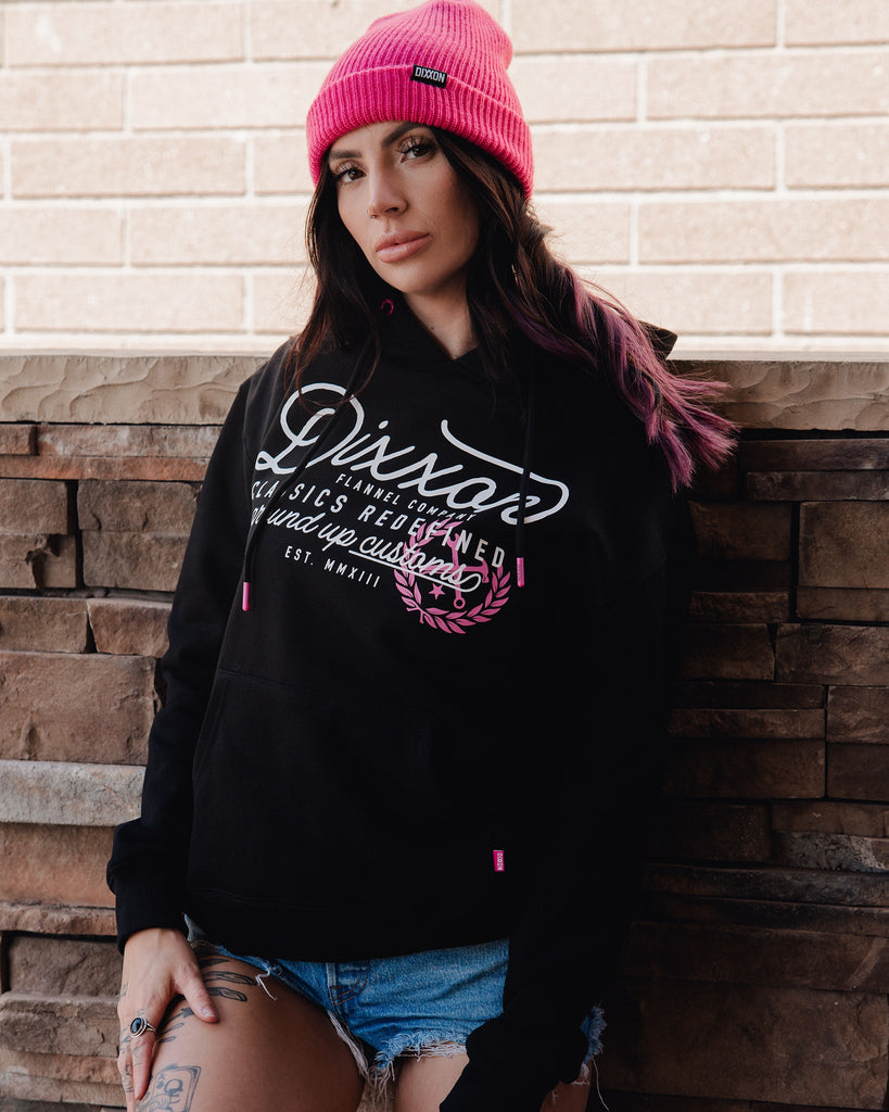 Women's Pink Ground Up Customs Hoodie Pullover - Black - Dixxon Flannel Co.