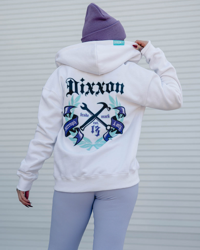 Women's Purple Award Crest Zip Up - White - Dixxon Flannel Co.