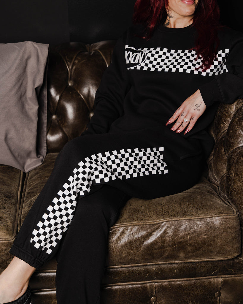 Women's White Checkers Crewneck Sweatshirt - Black - Dixxon Flannel Co.