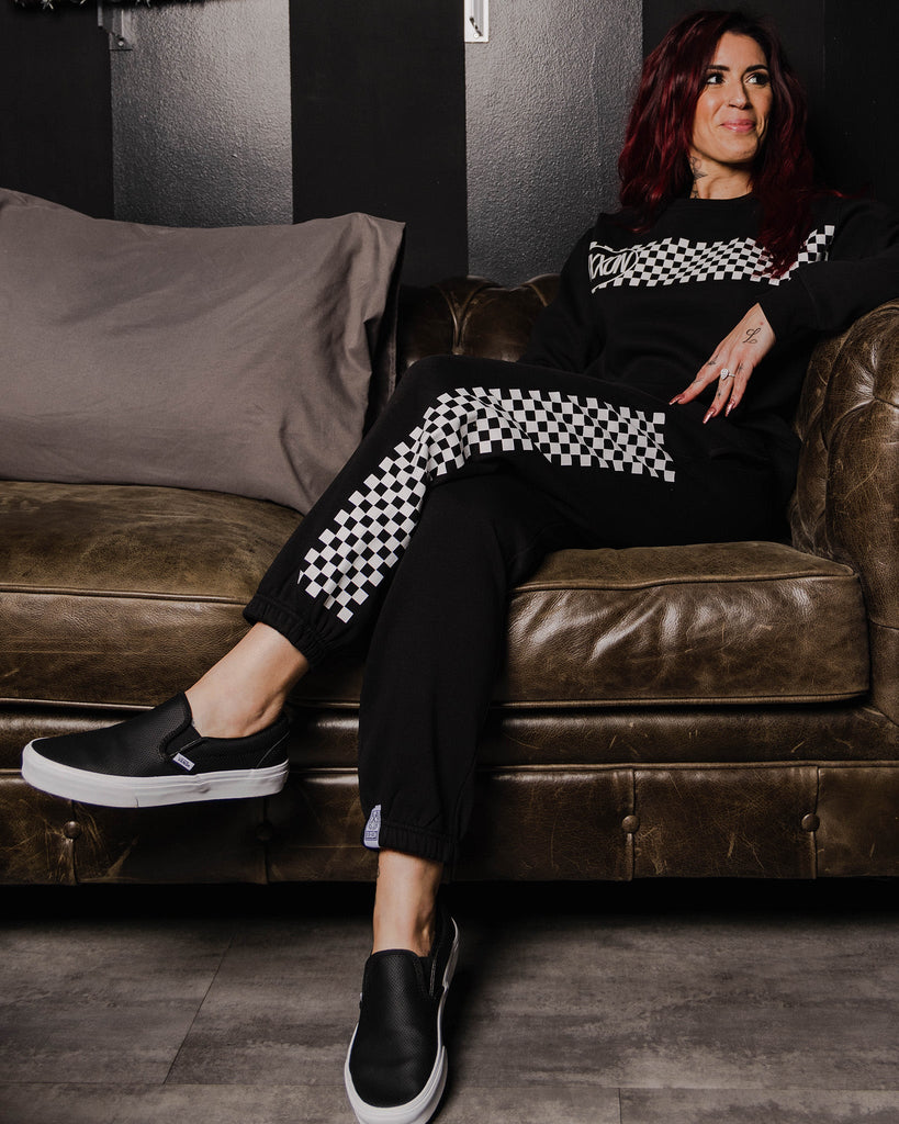 Women's White Checkers Sweatpants - Black - Dixxon Flannel Co.