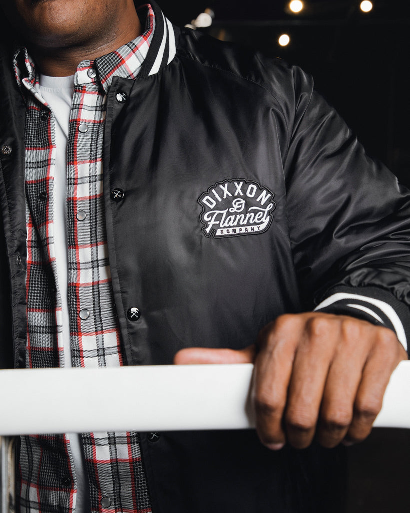 Black Pastime Nylon Varsity Jacket - Dixxon Flannel Co.