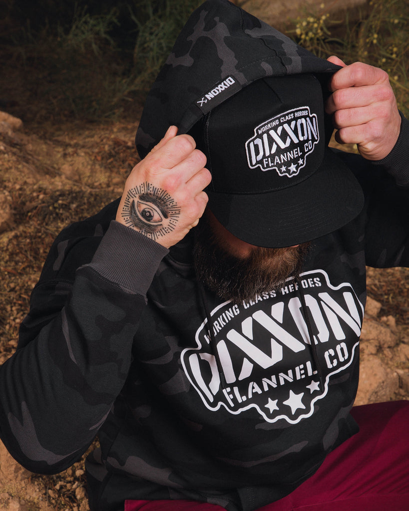 Black & White Stencil Pullover Hoodie - Black Camo - Dixxon Flannel Co.