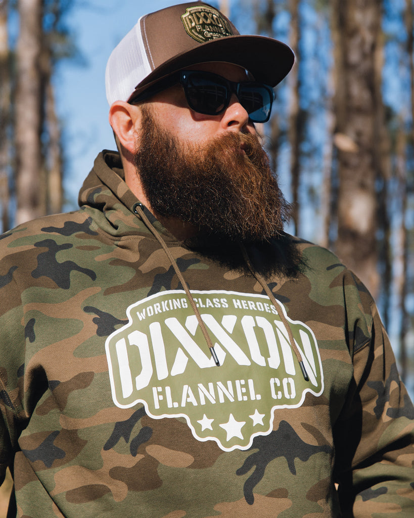 Black & White Stencil Pullover Hoodie - Green Camo - Dixxon Flannel Co.