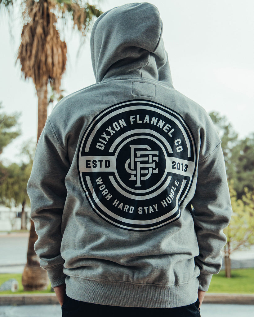 Black Work Hard Badge Zip Up - Heathered Gray - Dixxon Flannel Co.