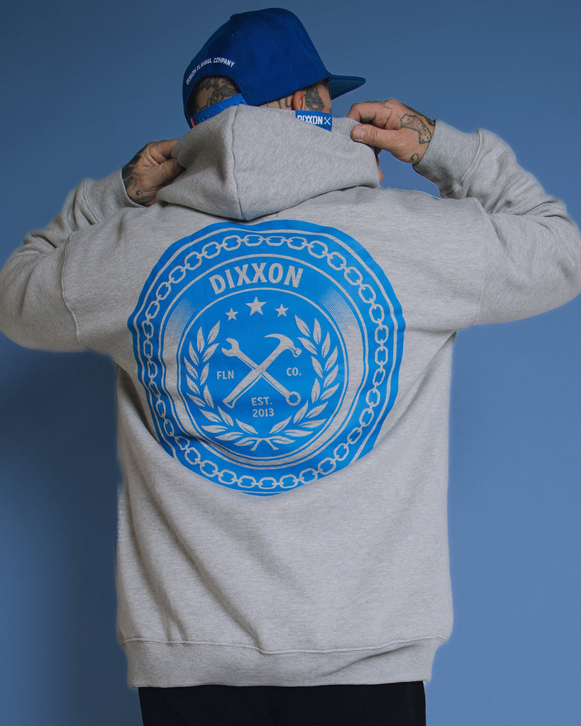 Blue Chain Badge Zip Up - Heathered Gray - Dixxon Flannel Co.