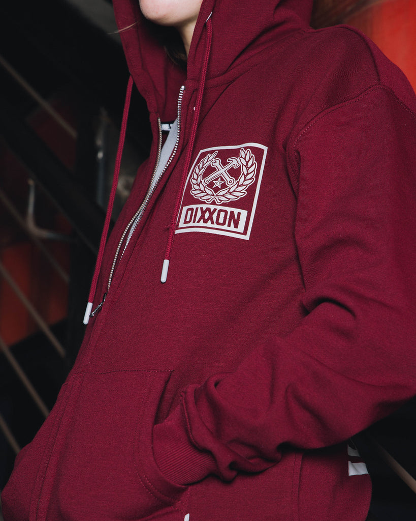 Women's Gray Box Crest Zip Up - Maroon - Dixxon Flannel Co.