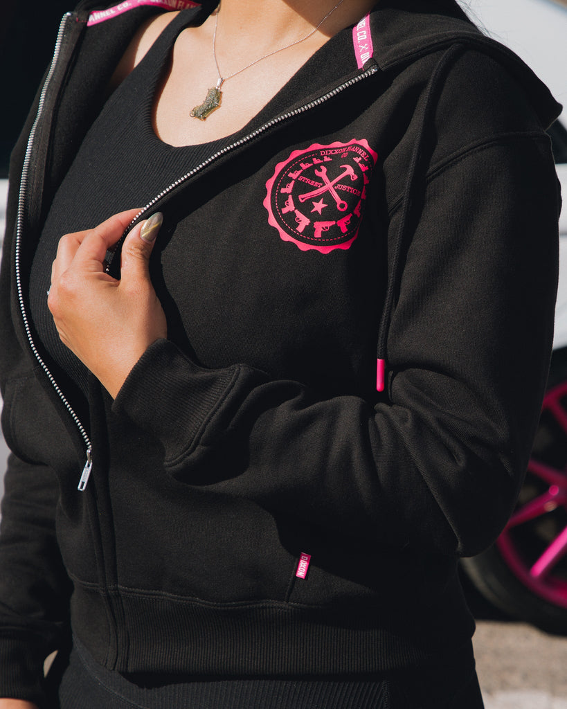 Women's Pink Bandit Zip Up Hoodie - Black - Dixxon Flannel Co.