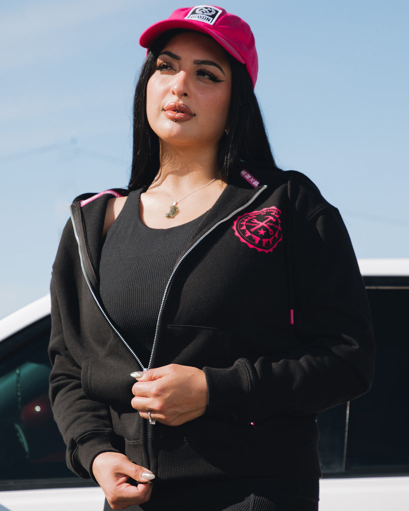 Women's Pink Bandit Zip Up Hoodie - Black - Dixxon Flannel Co.