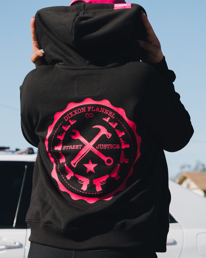 Women's Pink Bandit Zip Up Hoodie - Black - Dixxon Flannel Co.