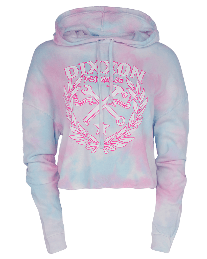 Women's Sketchy Crest Crop Pullover Hoodie - Cotton Candy - Dixxon Flannel Co.