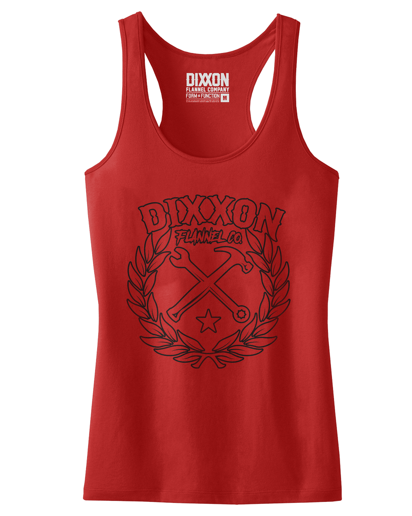 Women's Sketchy Crest Outline Tank - Red & Black - Dixxon Flannel Co.