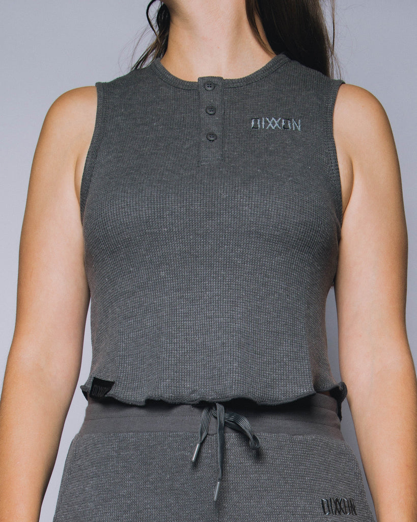 Women's Waffle Knit Crop Tank - Dark Gray - Dixxon Flannel Co.