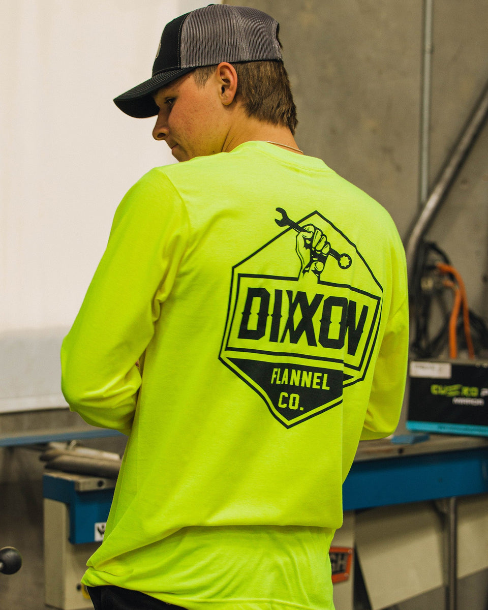 Men's Working Class Hi Vis Long Sleeve T-Shirt - Safety Yellow | Dixxon ...